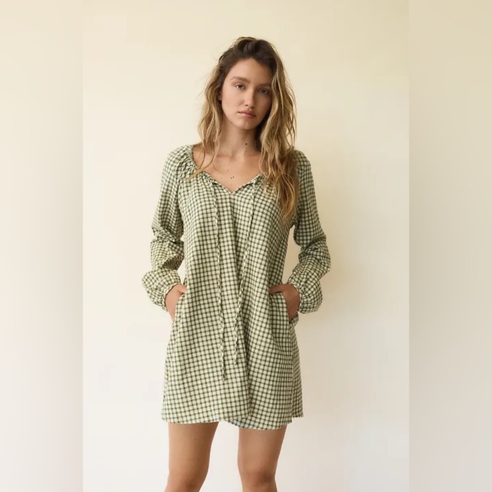 Opia Green Checkered Mini Dress